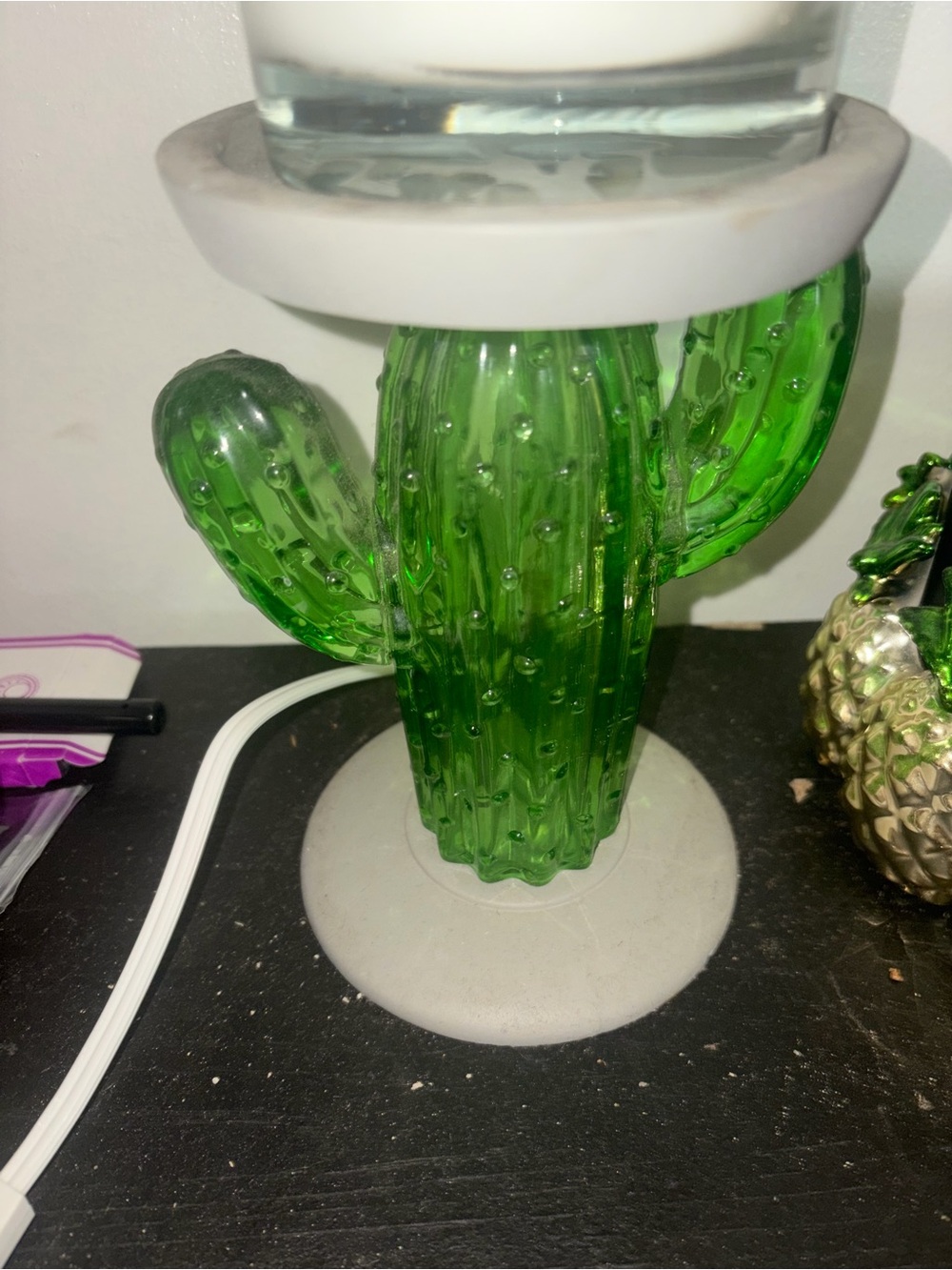 Bath & Body Works Green Glass Cactus Candle Holder